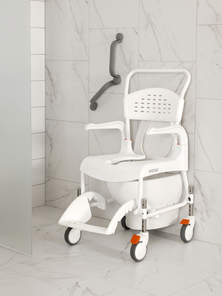 Etac Clean -suihkutuoli HRB-, valkoinen - wc-istuimen yläpuolella