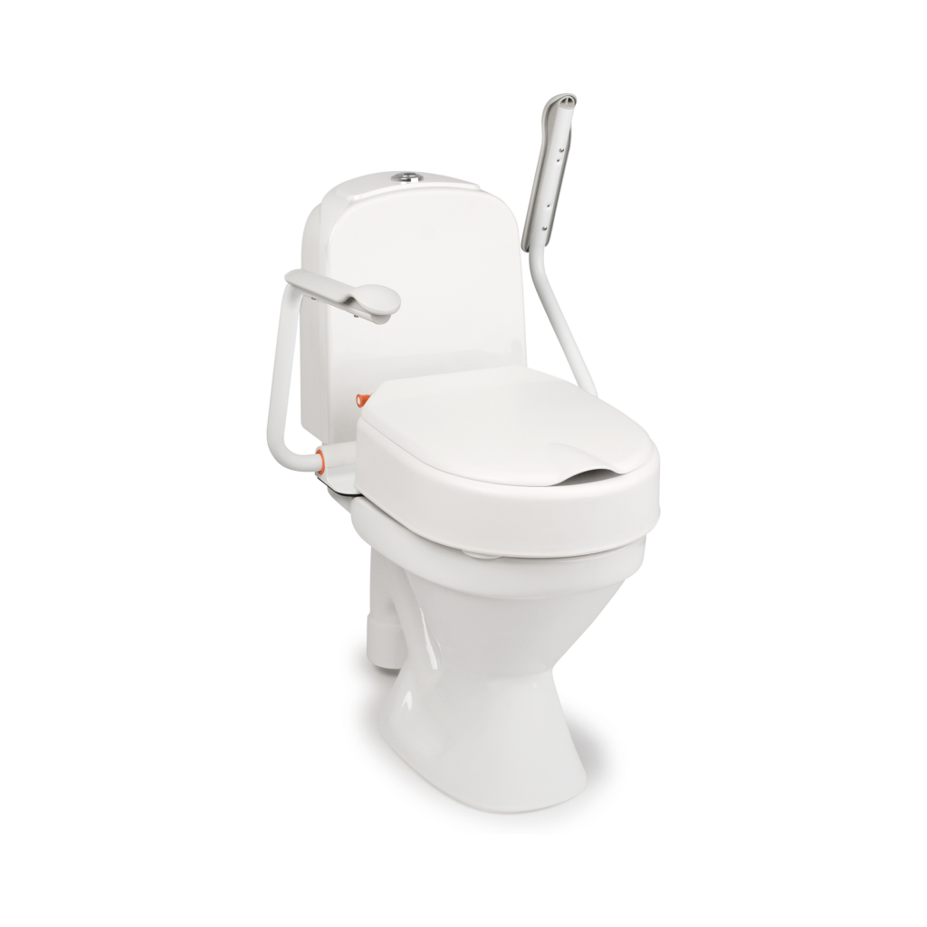 Etac Hi-Loo -kiinteä wc-korotus, 10 cm - harmaa käsituki ylhäällä