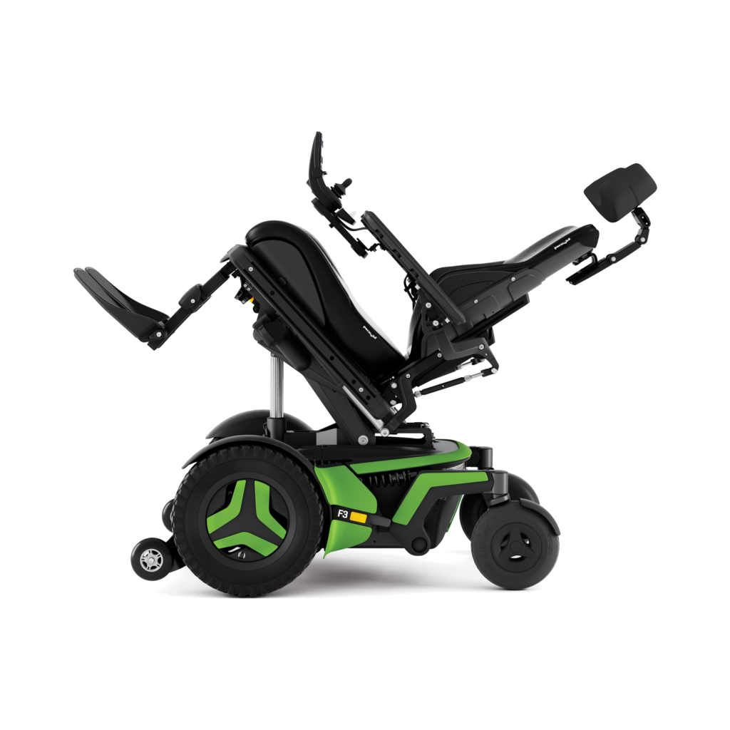 Permobil F3 3G Corpus -sähköpyörätuolin kallistus